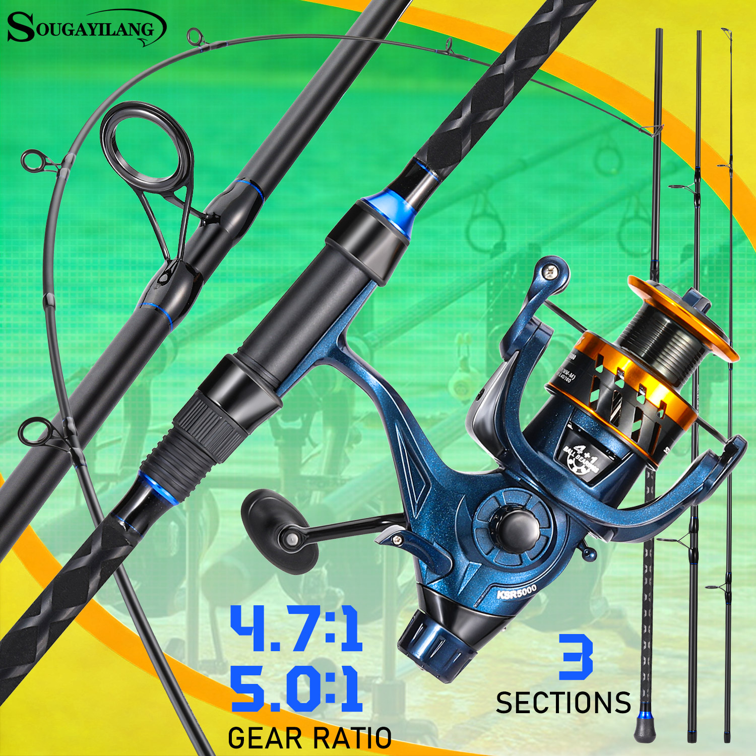 Sougayilang 3 Sections Surf Fi - Fishing Rod Carbon Fiber avaliação e preço