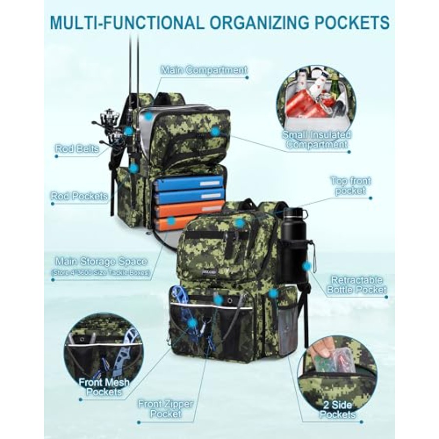Fishing Backpack with Rod Hold - Fishing Rod Holder avaliação e preço